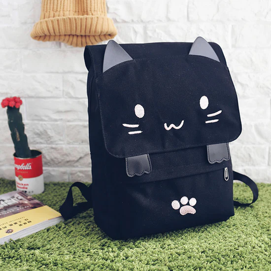 Cute Kawaii Cat Canvas Backpack - Image 5