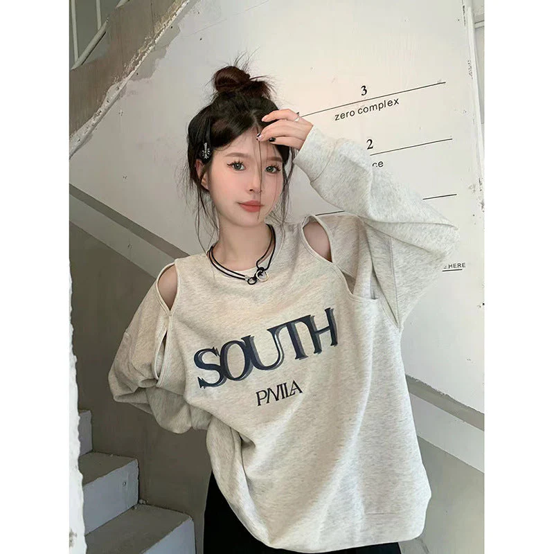 Cutout Letter Print Oversized Sweatshirts - Image 8