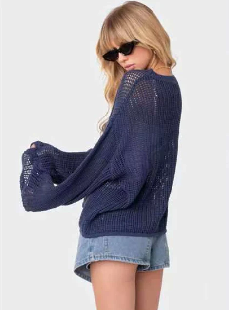 Cutout Star Print Loose Sweater - Image 4