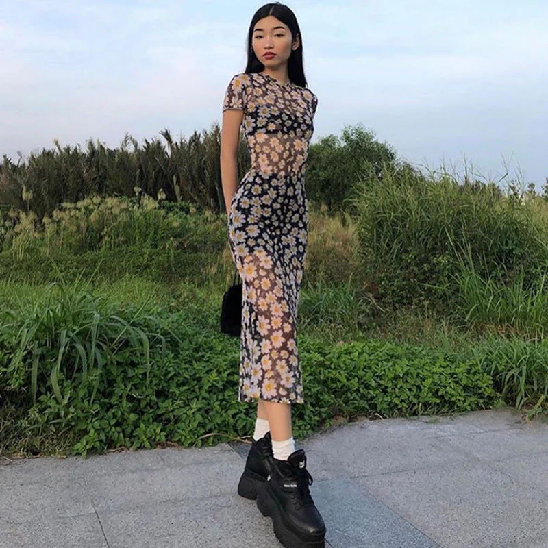 Daisy Print Mesh Maxi Dress - Image 7