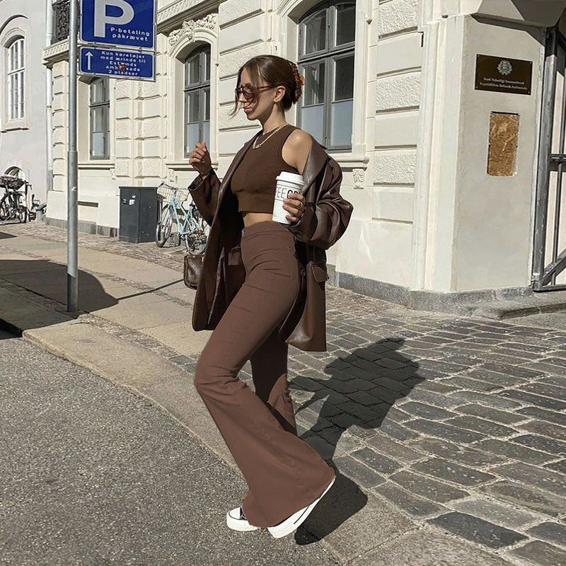 Dark Brown Skinny Flared Pants - Image 2