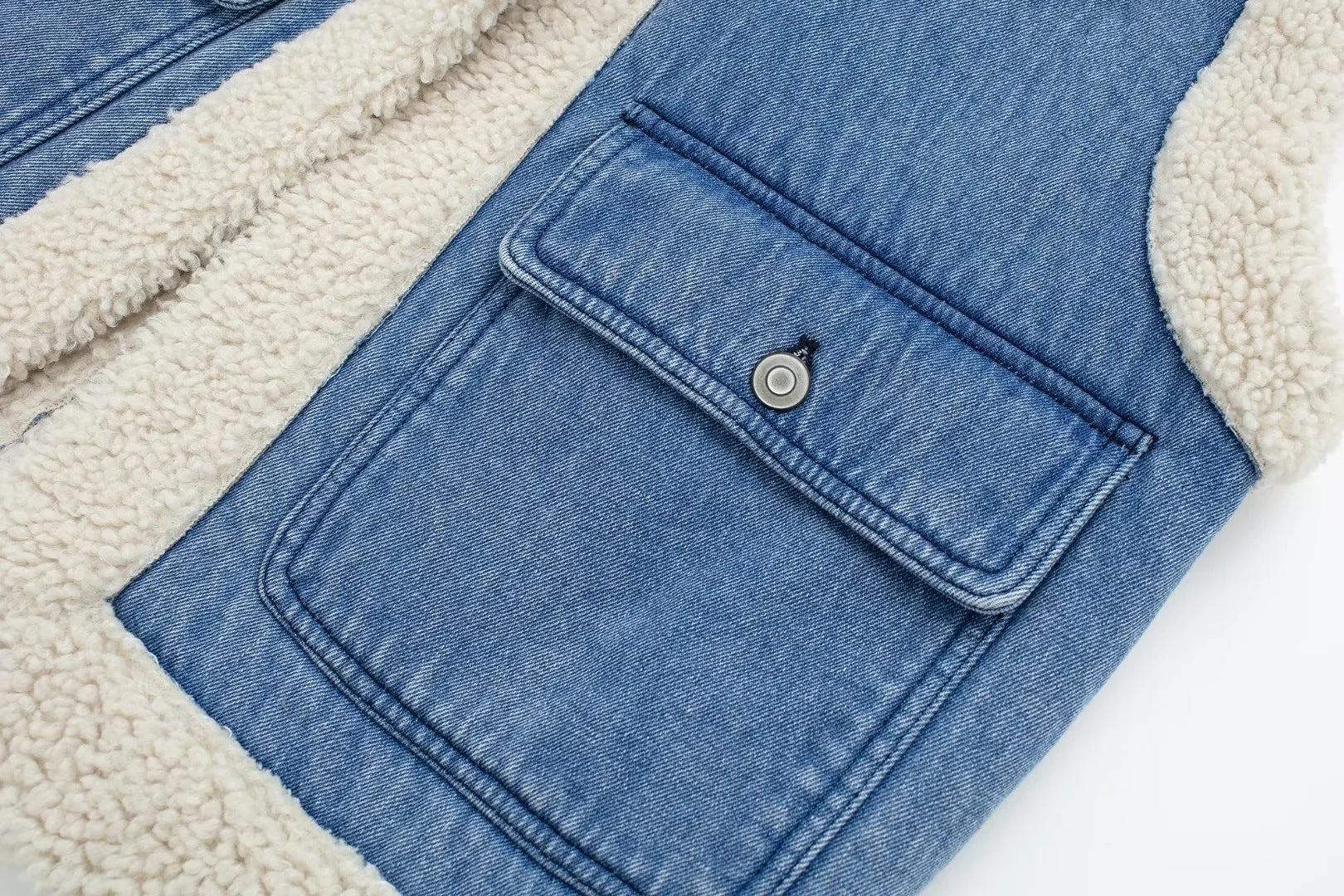 Denim Lamb Wool Sleeveless Jacket - Image 6