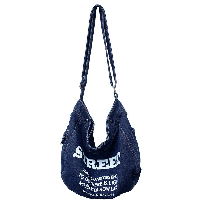 Denim Large Canvas Crossbody Bag - Image 4