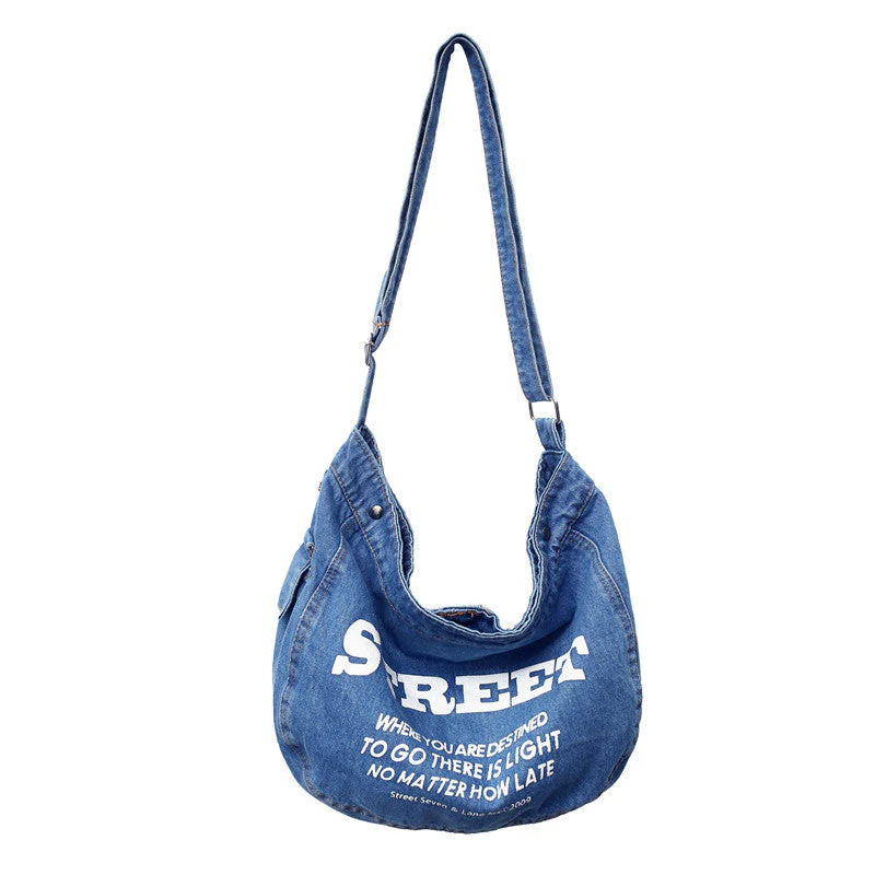 Denim Large Canvas Crossbody Bag - Image 8