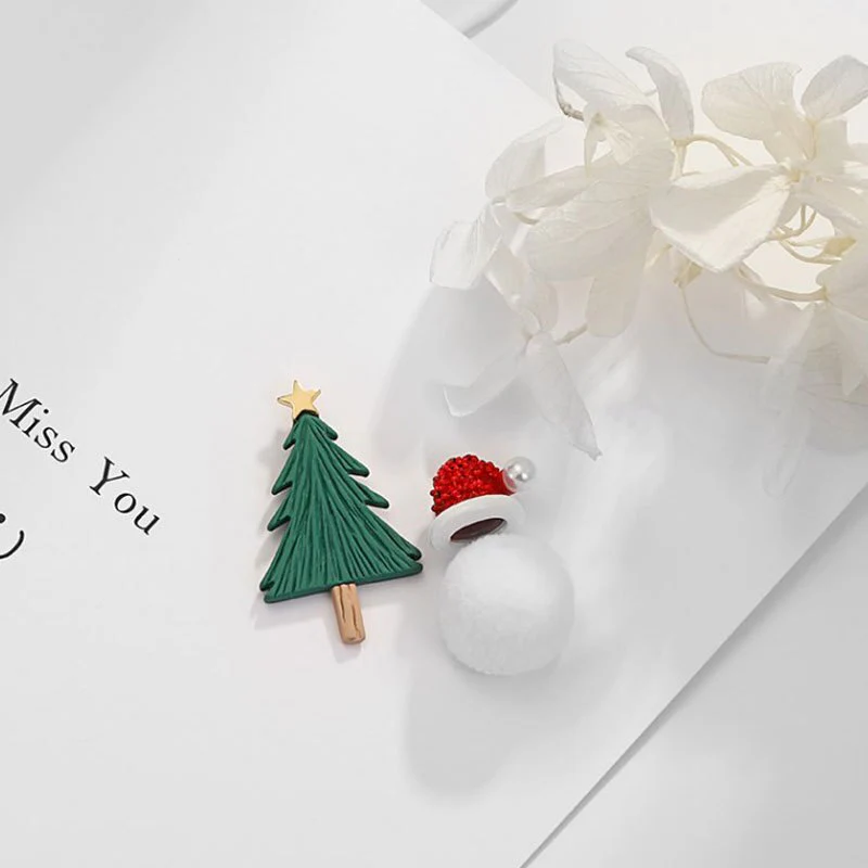 Diamond Christmas tree hat fur ball earrings - Image 4