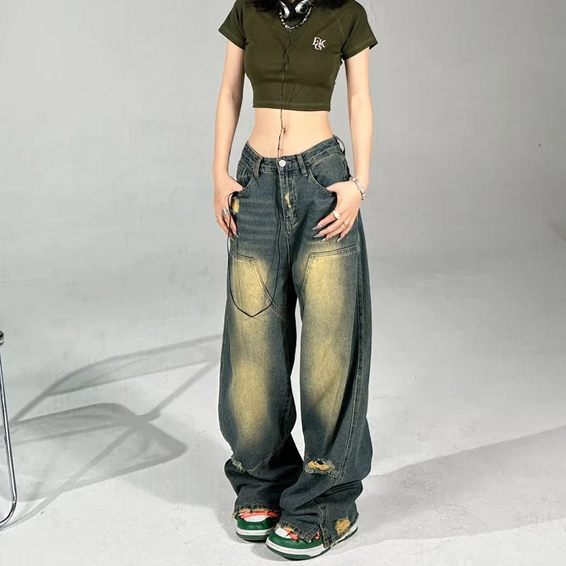Distressed Denim Contrast Jeans - Image 5