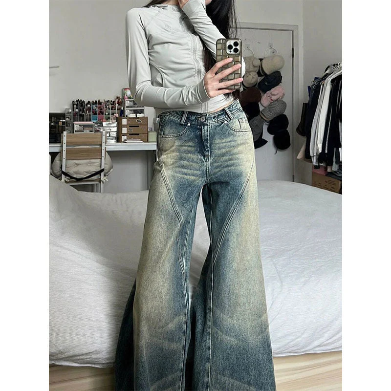 Distressed Washed Splice Design Loose Boyfriend Jeans - Image 2
