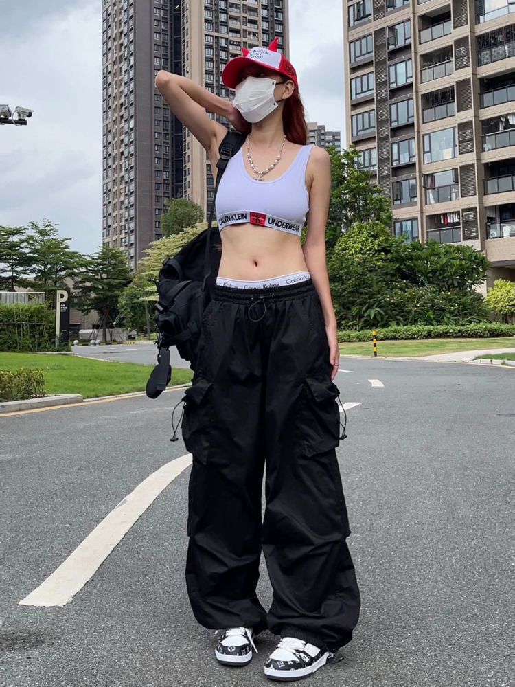 Drawstring Pocket Patch Size Friendly Parachute Cargo Pants - Image 7