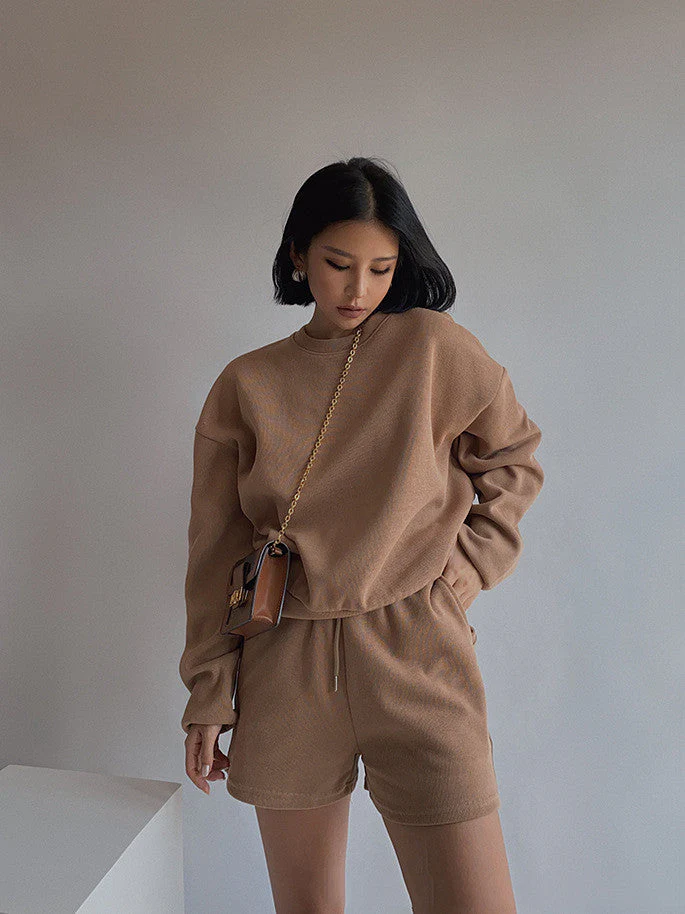 Drop Shoulder Halp Zip Sweatshirt & Drawstring Shorts Set - Image 6