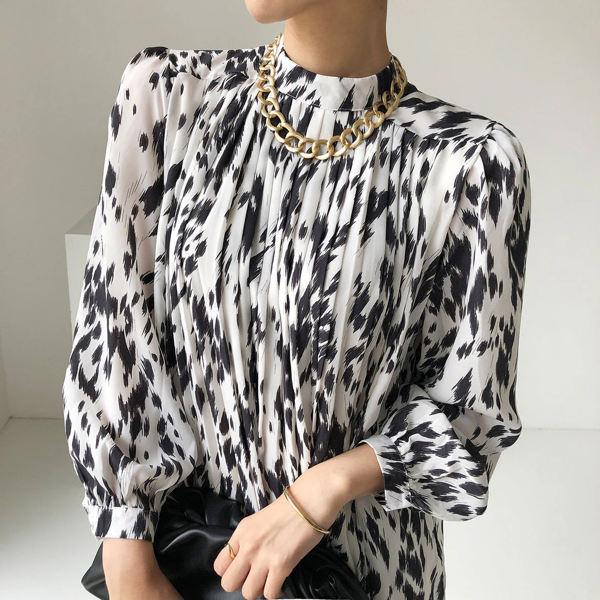 Elegant Hit Color Female Lace-up Printed Midi Dress - Image 3