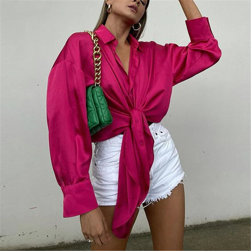 Elegant Satin Lace-up Long-sleeved Casual Top - Image 5