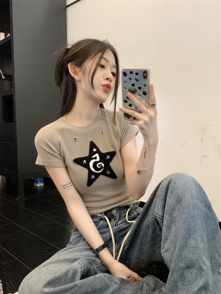 Embroidered Fuzzy Star Baby Tee - Image 2
