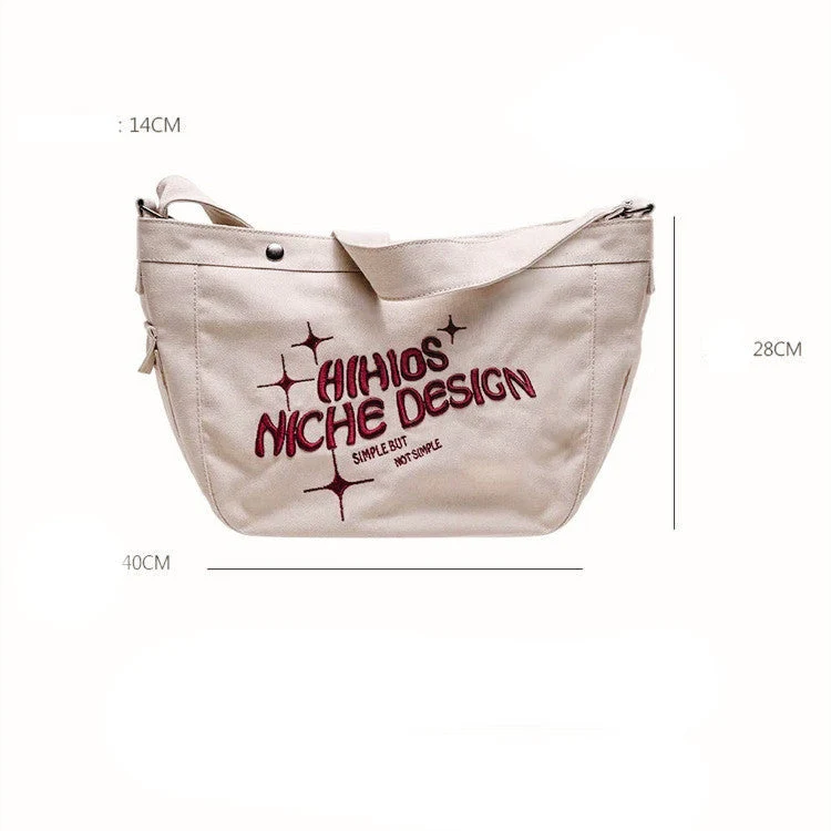 Embroidered Large Canvas Crossbody Bag - Image 3