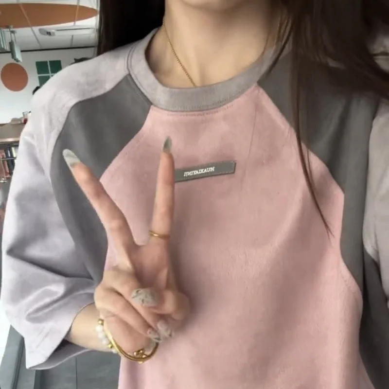 Embroidered Logo Patchwork Oversized Tee - Image 3