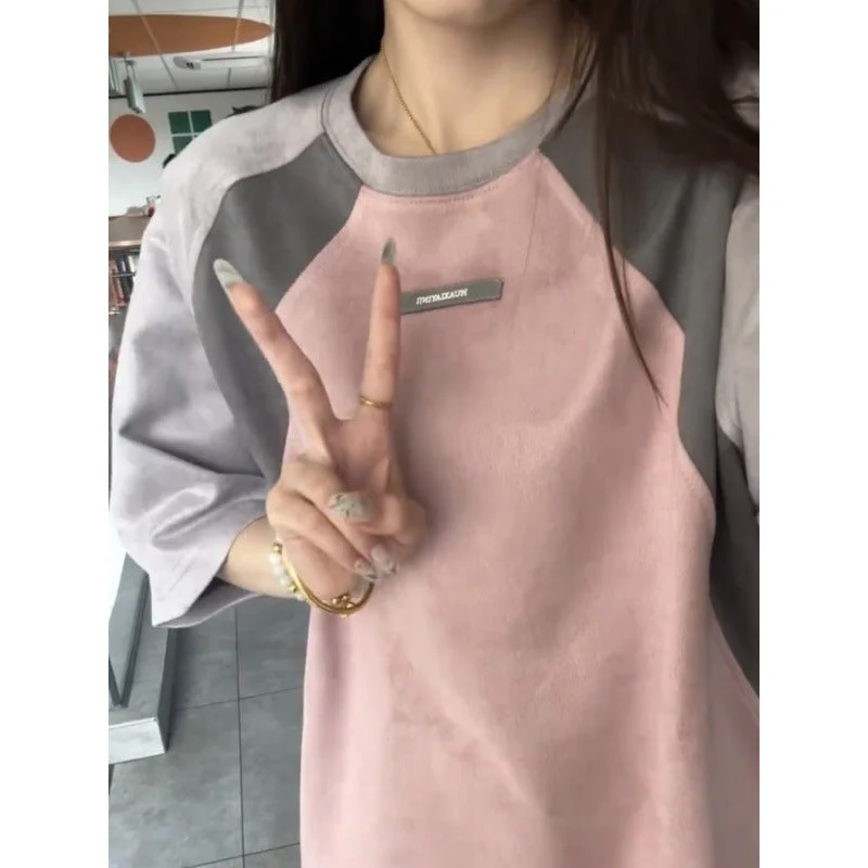 Embroidered Logo Patchwork Oversized Tee - Image 4