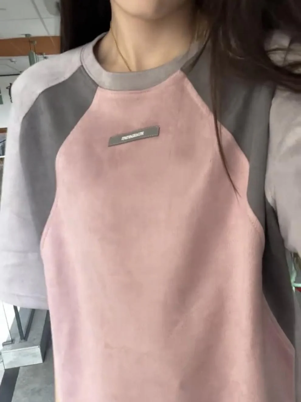 Embroidered Logo Patchwork Oversized Tee - Image 5