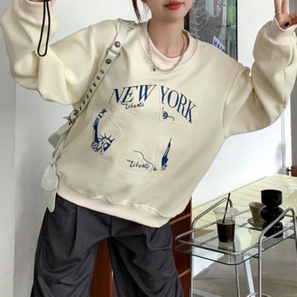 Embroidered Star Pullover Oversized Sweatshirt - Image 2
