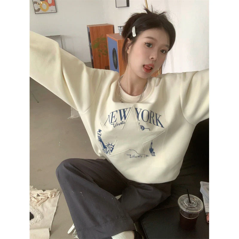 Embroidered Star Pullover Oversized Sweatshirt - Image 3