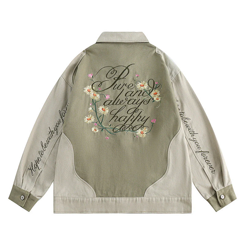 Embroidery Daisy Patchwork Oversized Jacket - Image 5