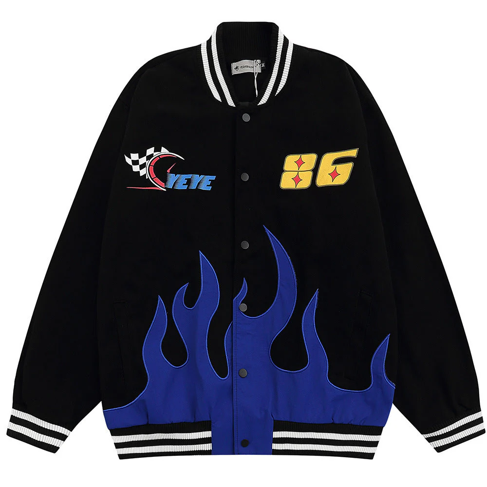 Embroidery Flame Moto Varsity Jacket - Image 5