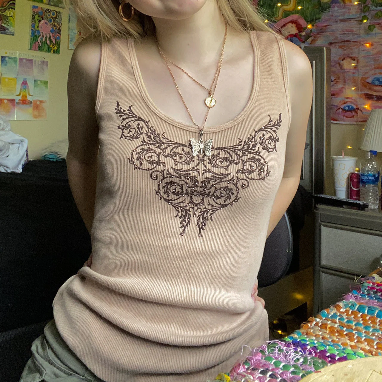 Embroidery Grunge Graphic Tank Top - Image 3