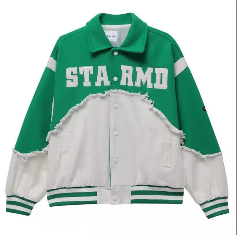 Embroidery Patchwork Denim Varsity Jacket - Image 2