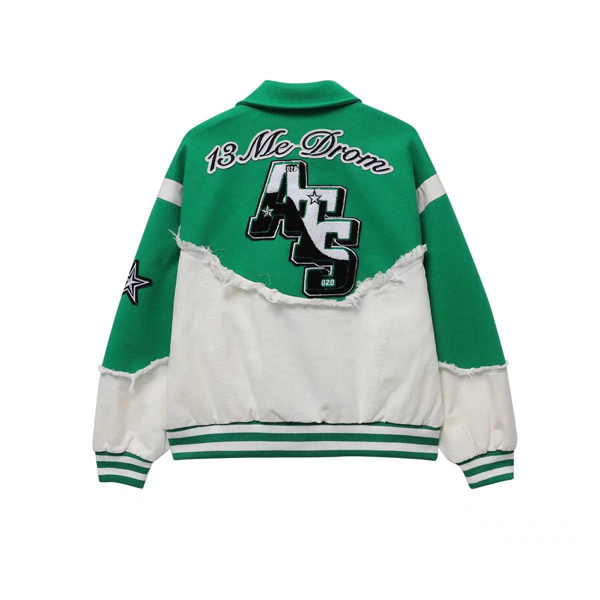 Embroidery Patchwork Denim Varsity Jacket - Image 6