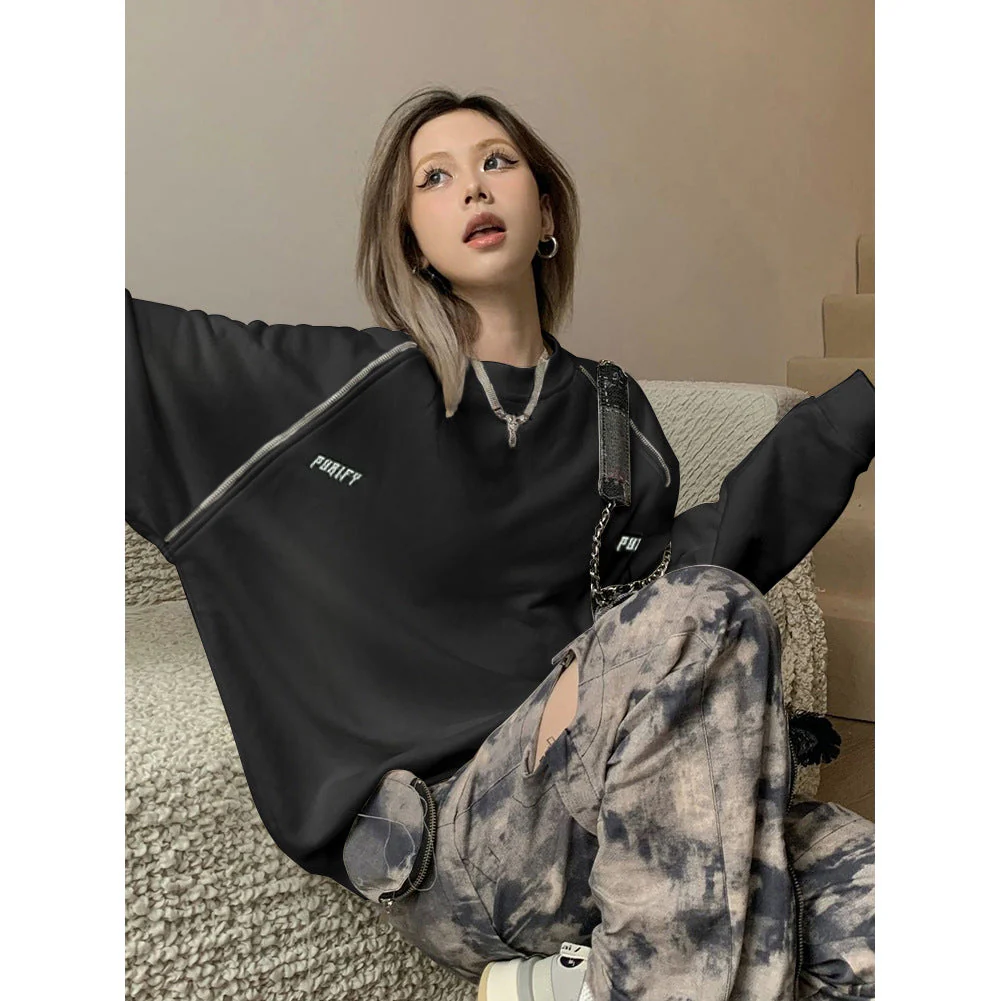 Embroidery Print Zipper Patchwork Sweatshirt - Image 6