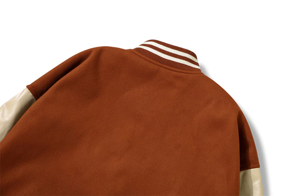 Embroidery Pu Leather Paneled Varsity Jacket - Image 4