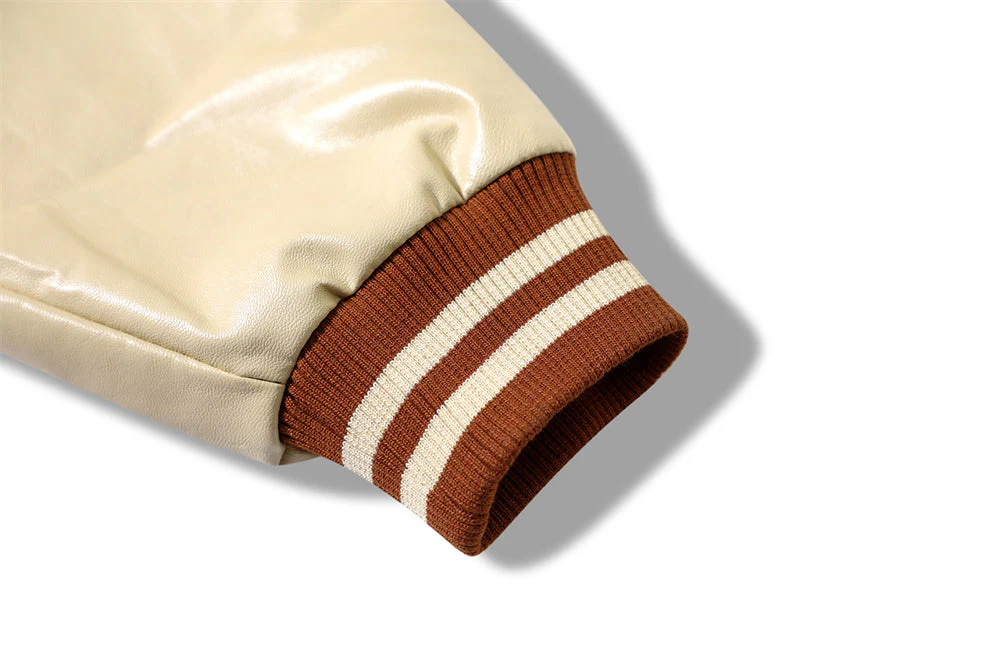 Embroidery Pu Leather Paneled Varsity Jacket - Image 9