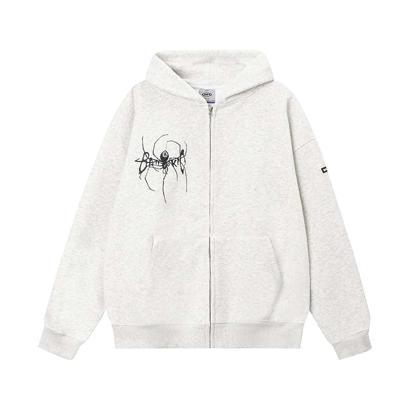 Embroidery Spider Zip Up Oversized Hoodie - Image 6