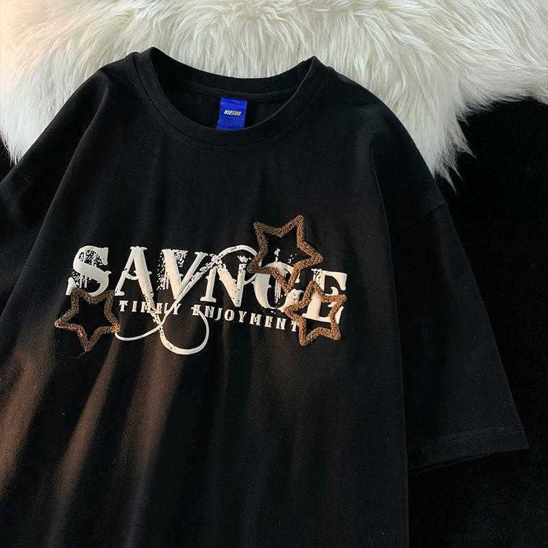 Embroidery Star Oversized Short Sleeve Tee - Image 3