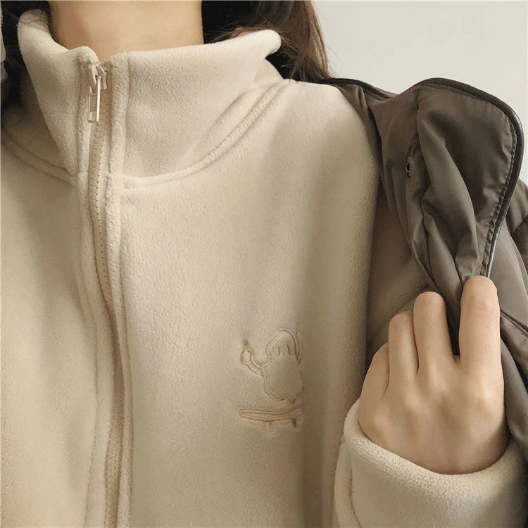 Embroidery Zip Up Fleece Jacket - Image 11