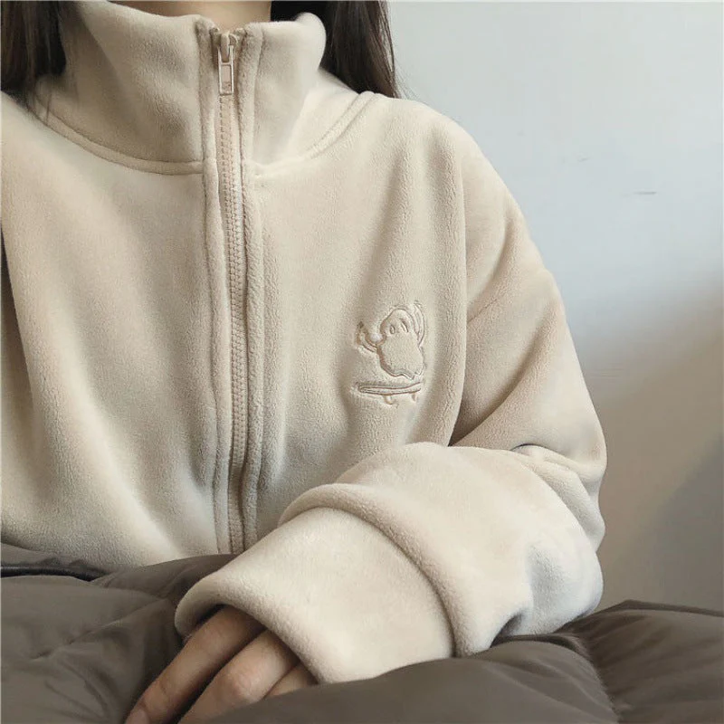 Embroidery Zip Up Fleece Jacket - Image 2