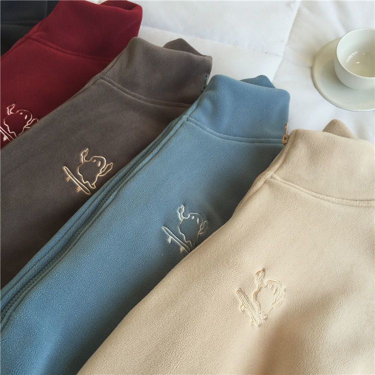 Embroidery Zip Up Fleece Jacket - Image 7