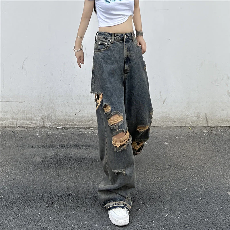 Faded Boyfriend Fit Frayed Ripped Jeans - Image 4