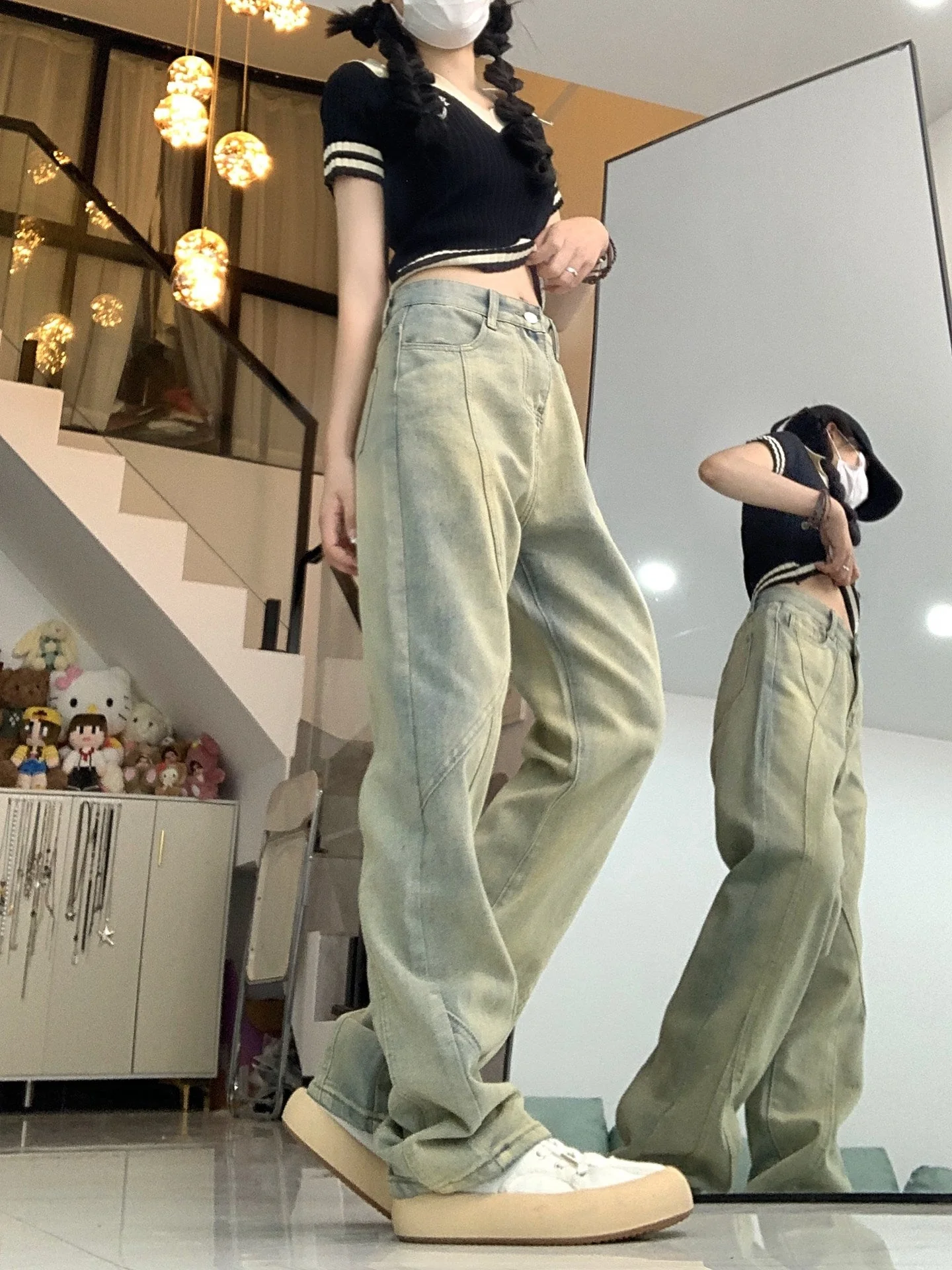 Faded Wash Paneled Seam Jeans - Image 5