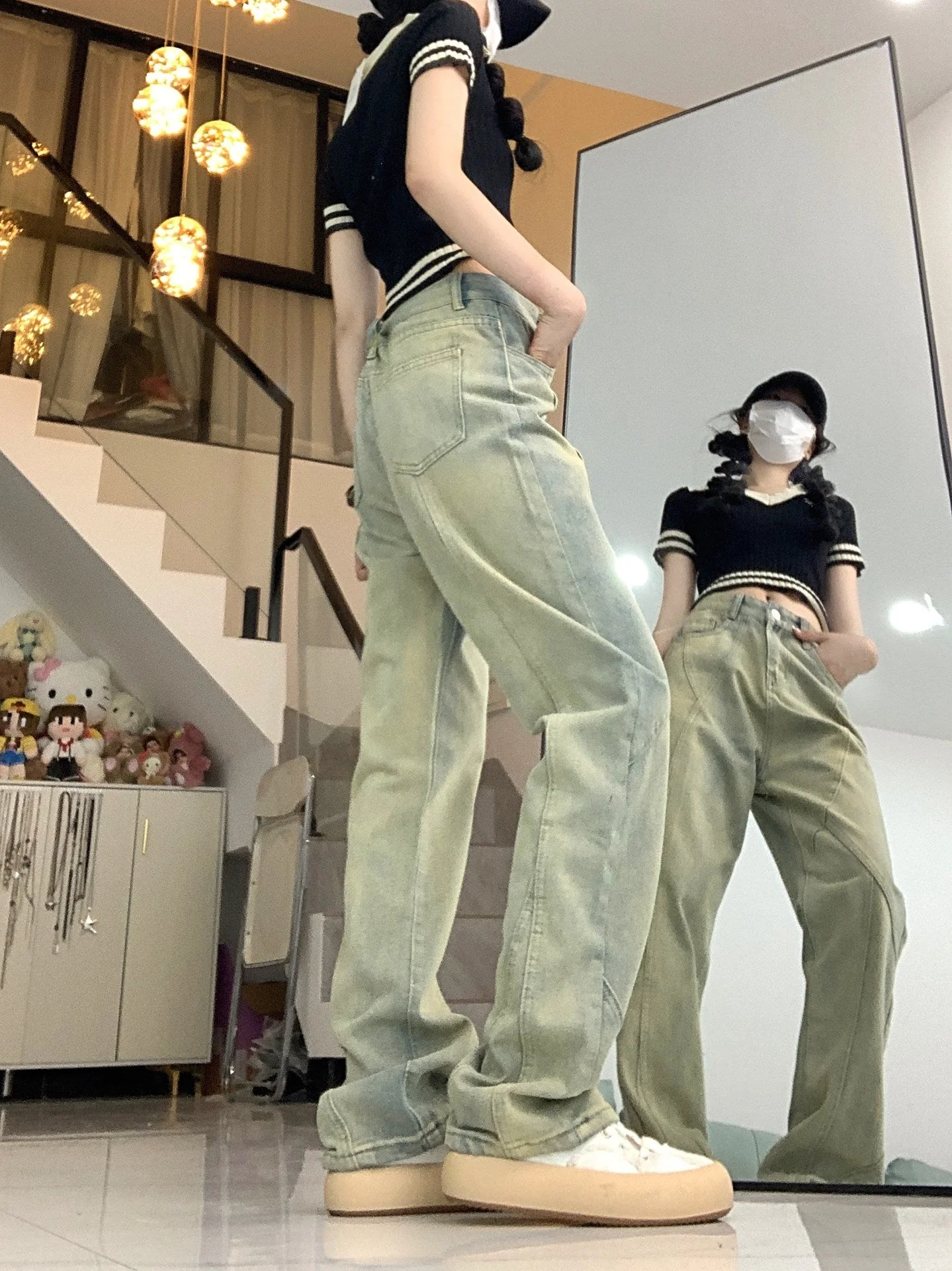 Faded Wash Paneled Seam Jeans - Image 6