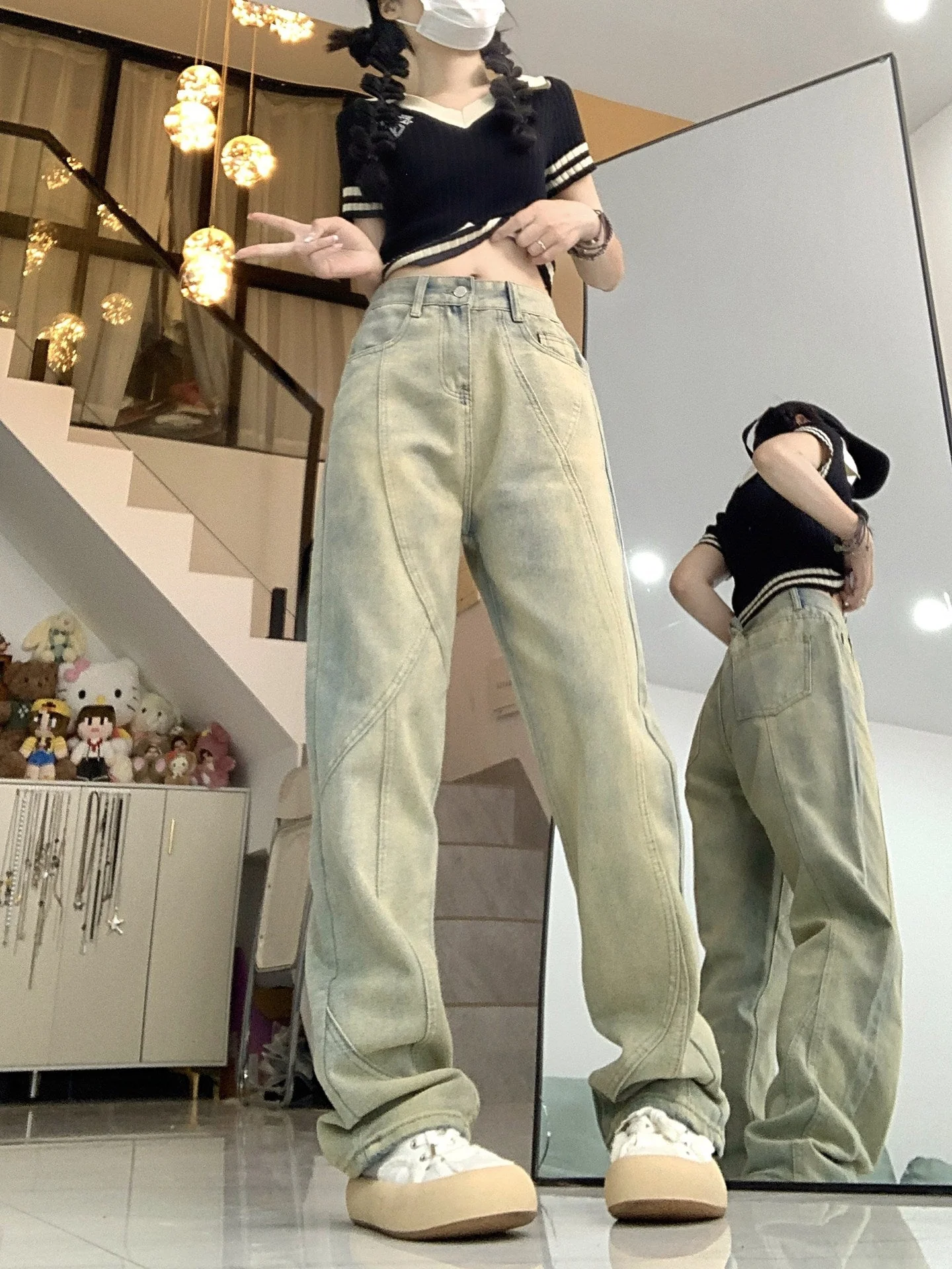 Faded Wash Paneled Seam Jeans - Image 8