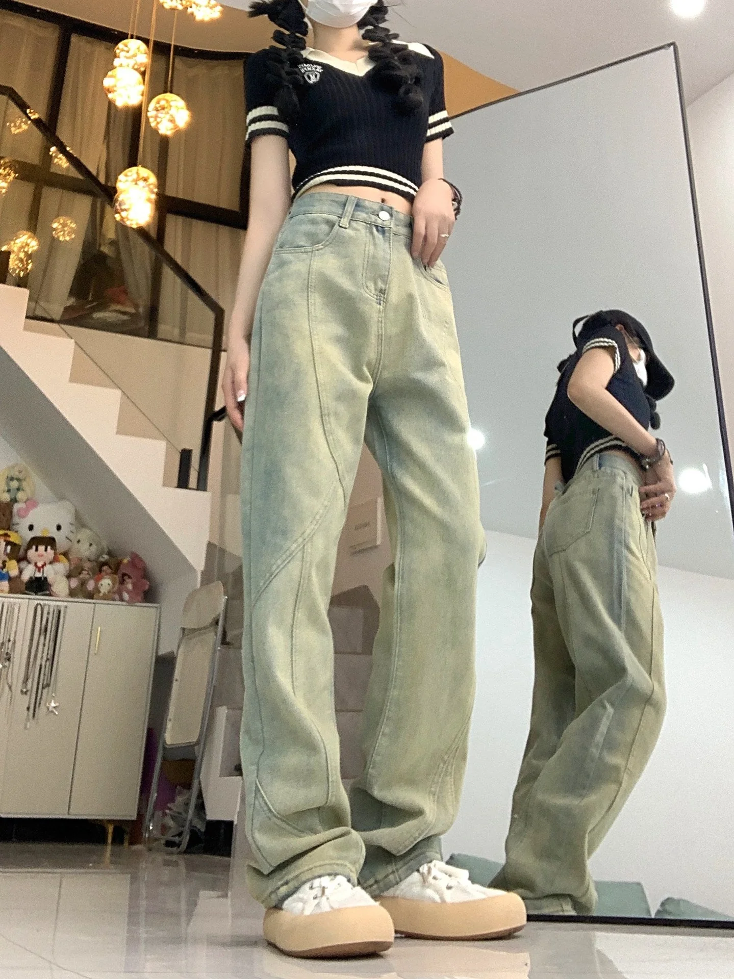 Faded Wash Paneled Seam Jeans - Image 9