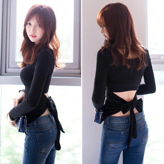 Fashion bow long-sleeved t-shirt - Image 2