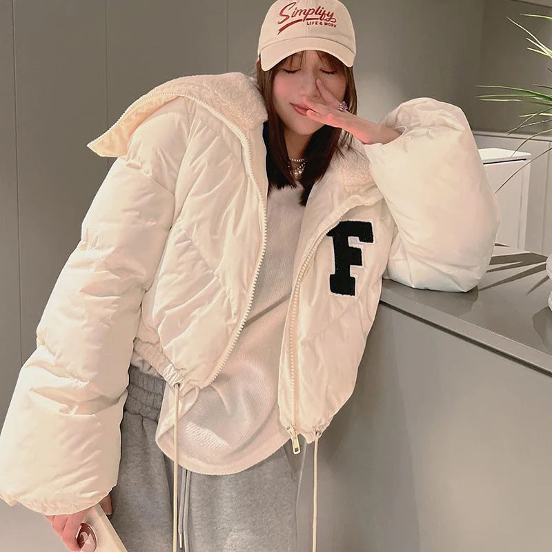 Faux Fur Collar Zip Up Cropped Puffer Jacket - Image 3