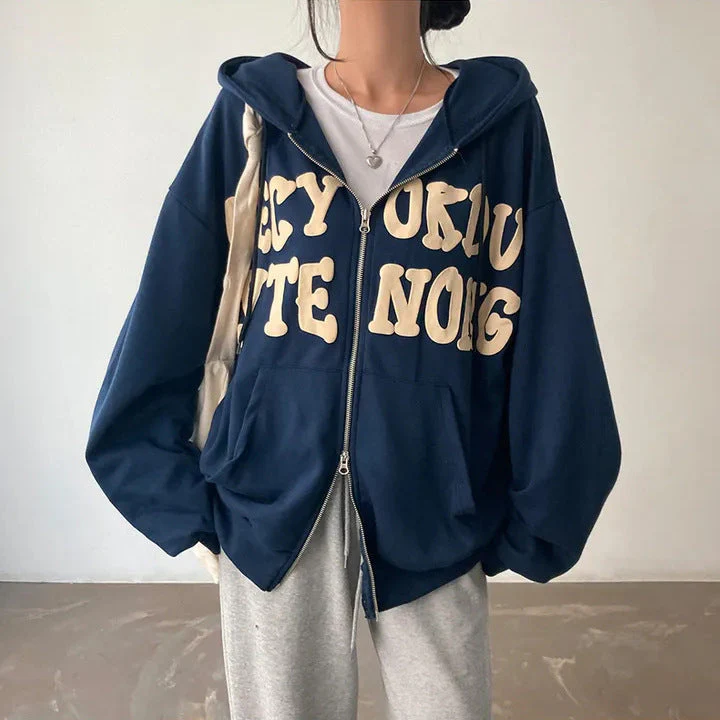 Flocking Letter Print Oversized Hoodie - Image 4