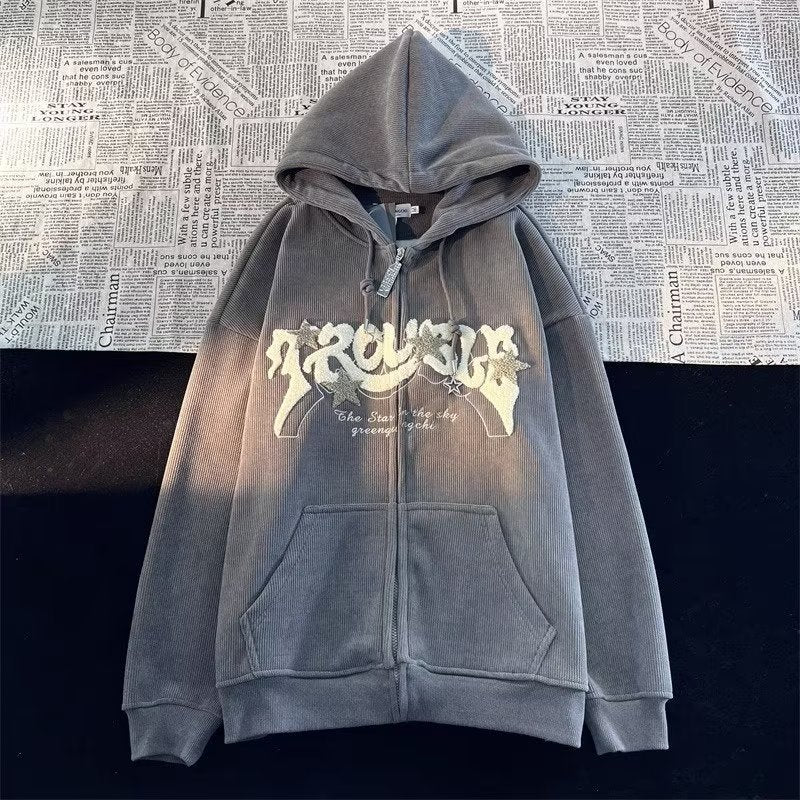 Flocking Star Print Oversized Hoodie - Image 2
