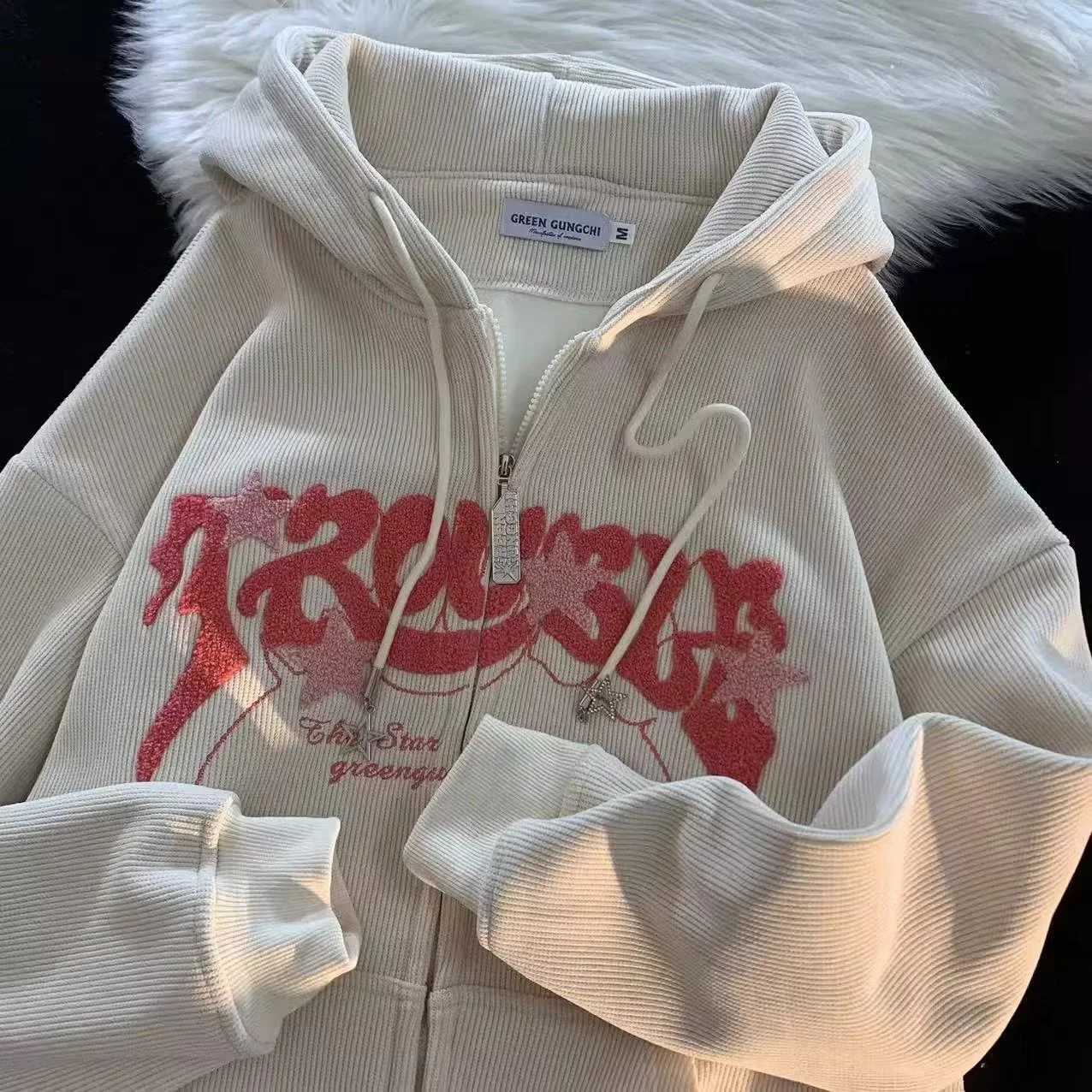 Flocking Star Print Oversized Hoodie - Image 4