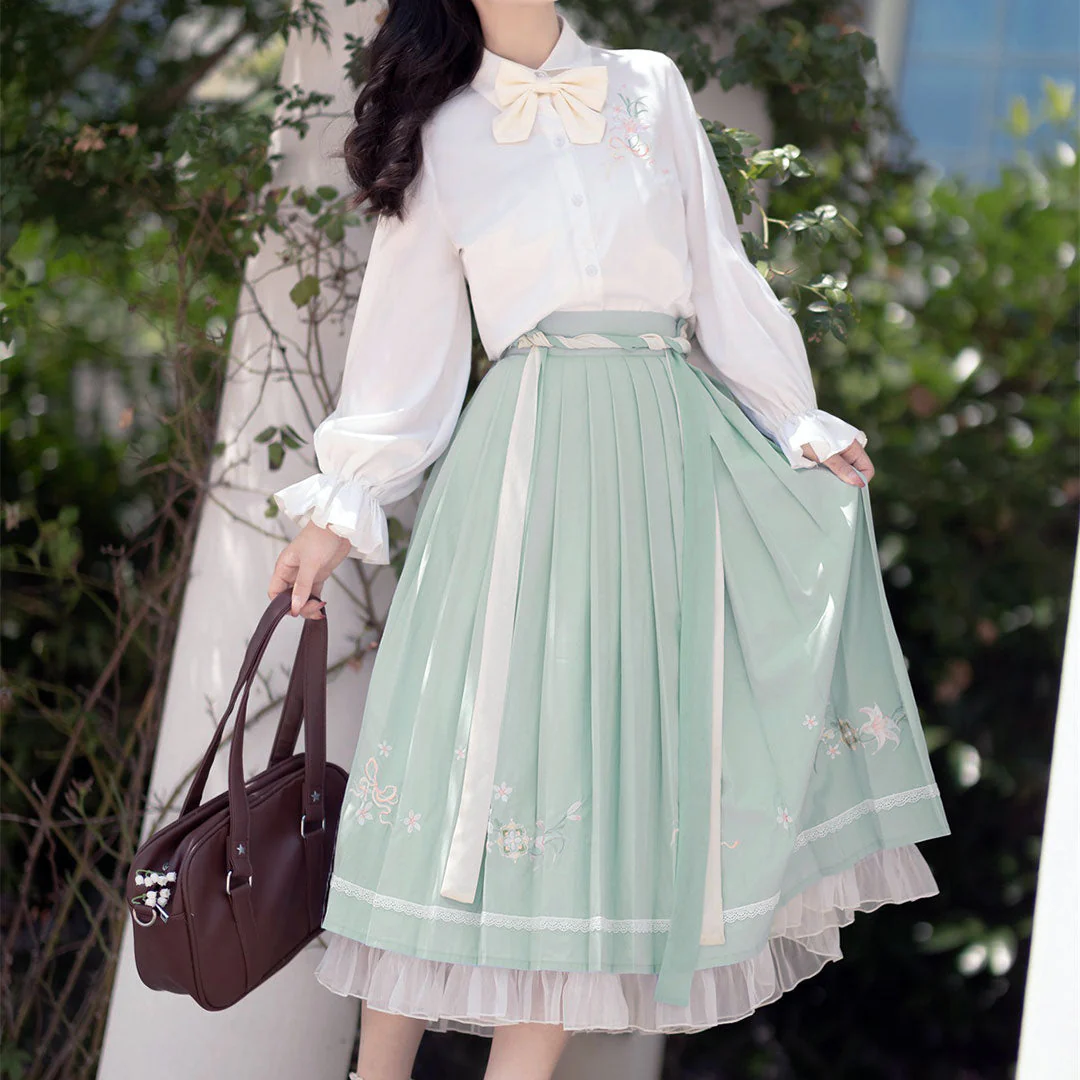 Floral Bow Blouse Skirt Set - Image 2