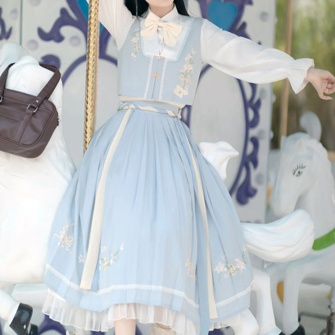 Floral Bow Blouse Skirt Set - Image 3