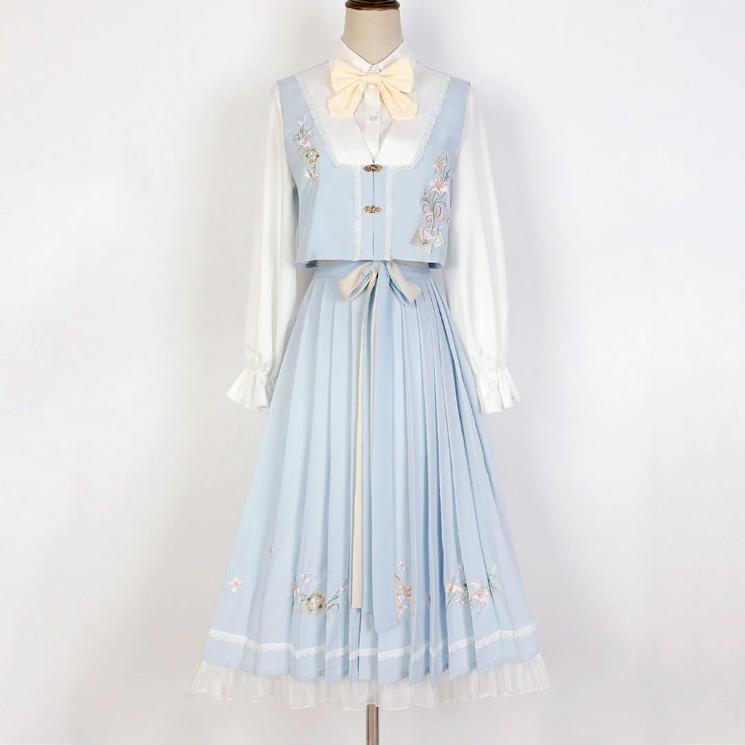 Floral Bow Blouse Skirt Set - Image 4