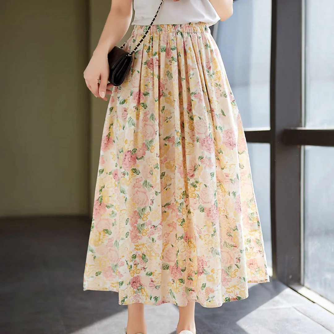 Floral Elastic Waist Skirt - Image 2