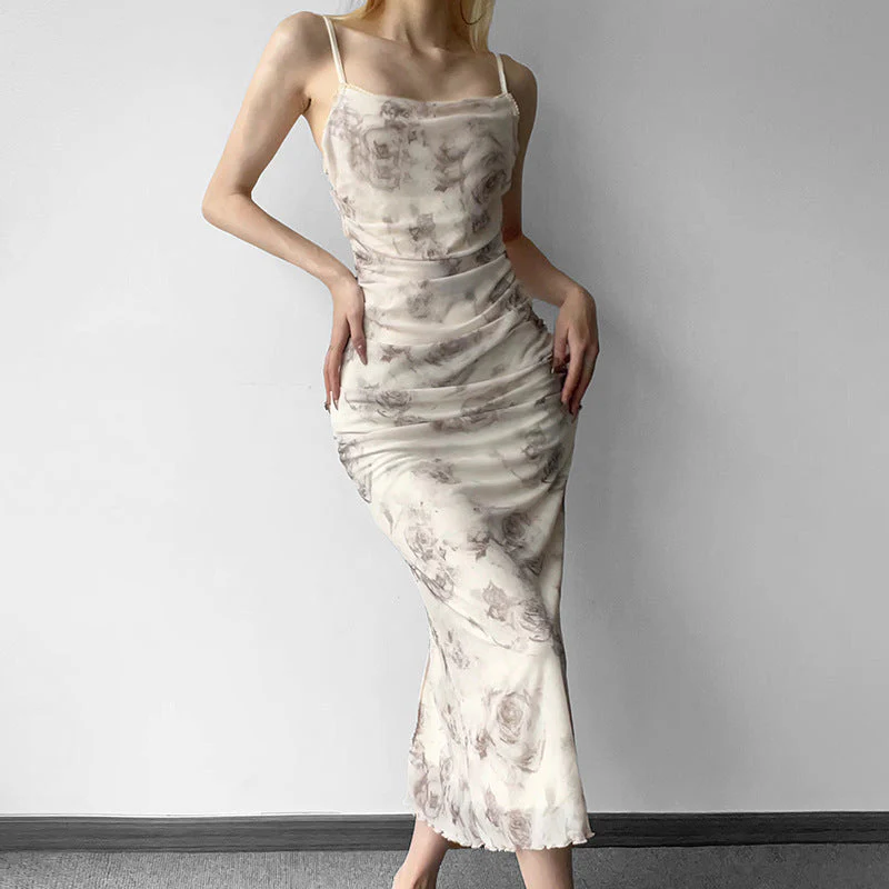 Floral Print Slit Mesh Maxi Dress - Image 10